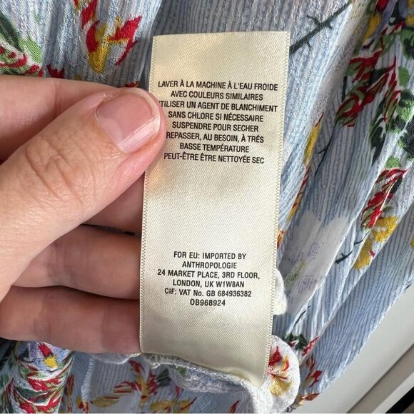Anthropologie Maeve Womens Size 8 Boswell Blouse Light Blue Floral Lightweight - Picture 7 of 9